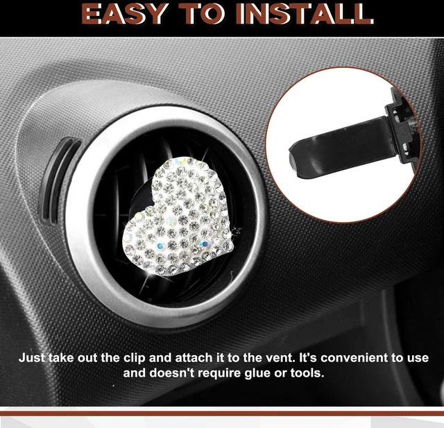 Alt view image 6 of 7 - 2 Pieces Bling Crystal Heart Car Vent Clips Sparkling Air Freshener and Decorative Accessories for Women Men SUV Truck (White)