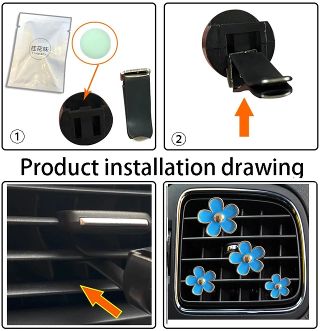 Alt view image 4 of 6 - 4 Pcs Daisy Flower Car Air Vent Clips with Fragrance Pads, Blue | Cute Air Fresheners Clip, Car Decor Accessories, for Women and Girls, Interior Aesthetic, Car Interior Decor, Charm