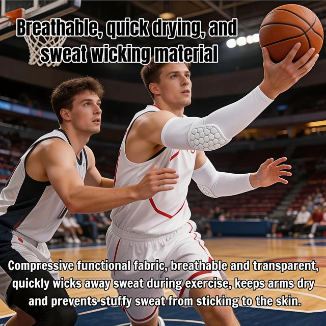 Alt view image 4 of 7 - Honeycomb Padded Elbow Sleeve,Single Layer Cushioned Compression Arm Sleeve,Non Slip Breathable Sports Elbow Support for Basketball Football Volleyball Tennis Cycling Golf(White S) 1 pair