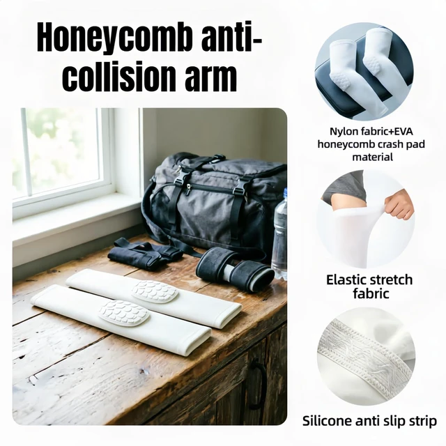 Alt view image 3 of 7 - Honeycomb Padded Elbow Sleeve,Single Layer Cushioned Compression Arm Sleeve,Non Slip Breathable Sports Elbow Support for Basketball Football Volleyball Tennis Cycling Golf(White S) 1 pair