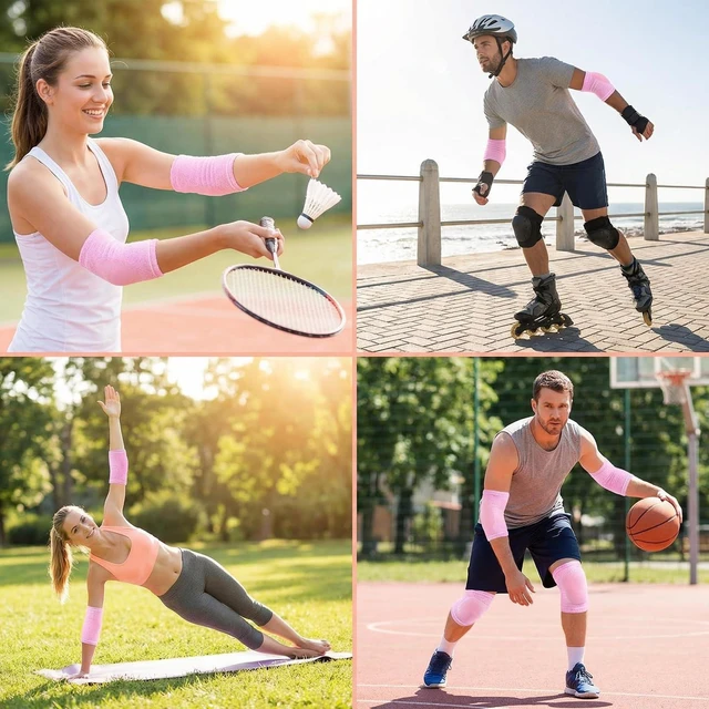 Alt view image 5 of 7 - 1 Pair Womens Pink Gel Elbow Sleeves Breathable Elastic Elbow Support Guard with Gel Pad Golf Tennis Elbow Brace Protection Cover for Dry Moisturizing Softening
