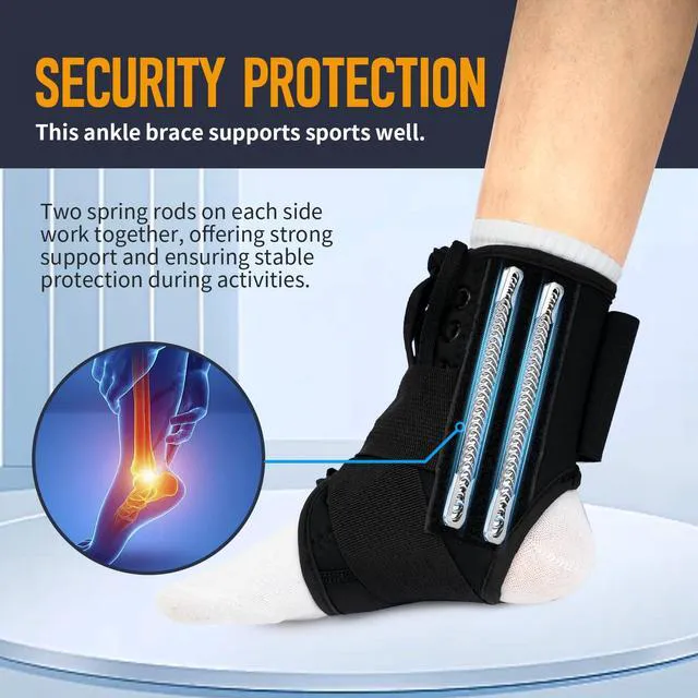 Alt view image 2 of 7 - Ankle Brace for Sprained Ankles for Women & Men, Made of Neoprene with Dual Springs, for Injury Recover, Running, Basketball and Cycling.(Blue M 11"-14")