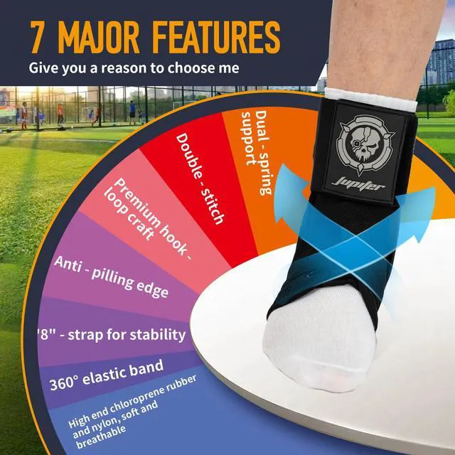 Alt view image 6 of 7 - Ankle Brace for Sprained Ankles for Women & Men, Made of Neoprene with Dual Springs, for Injury Recover, Running, Basketball and Cycling.(Blue M 11"-14")