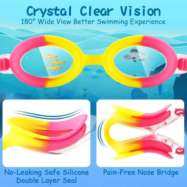 Alt view image 3 of 6 - Kids Swim Goggles, 2 Pack No Leaking Swimming Goggles for Kids 3-15 | Anti-Fog, Waterproof, UV Protection, for Boy and Girls