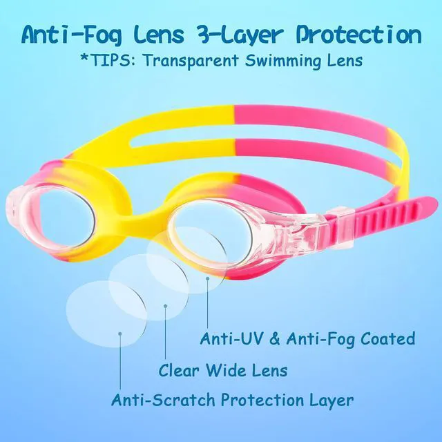 Alt view image 2 of 6 - Kids Swim Goggles, 2 Pack No Leaking Swimming Goggles for Kids 3-15 | Anti-Fog, Waterproof, UV Protection, for Boy and Girls
