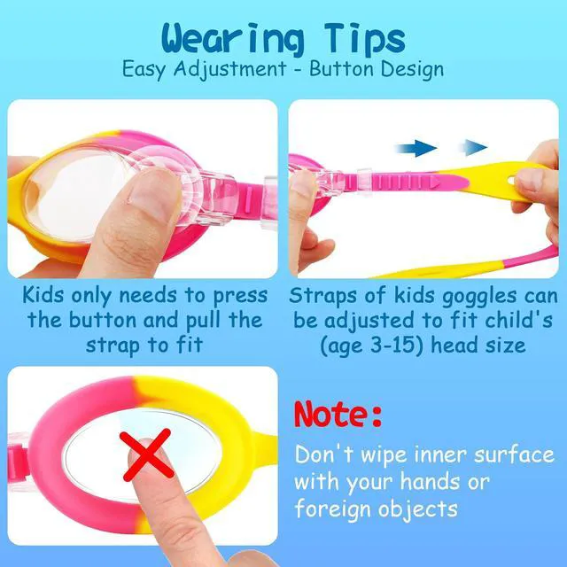Alt view image 4 of 6 - Kids Swim Goggles, 2 Pack No Leaking Swimming Goggles for Kids 3-15 | Anti-Fog, Waterproof, UV Protection, for Boy and Girls