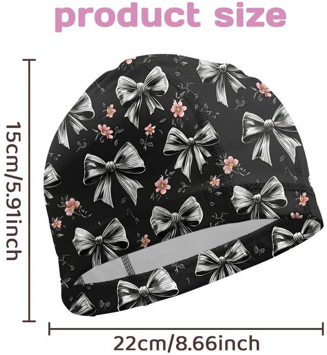 Alt view image 2 of 7 - Fabric Swim Cap Elastic Breathable Cloth Swimming Cap Fit Short Hair Men Woman Girls One Size Hat-Black Gray Bowknot