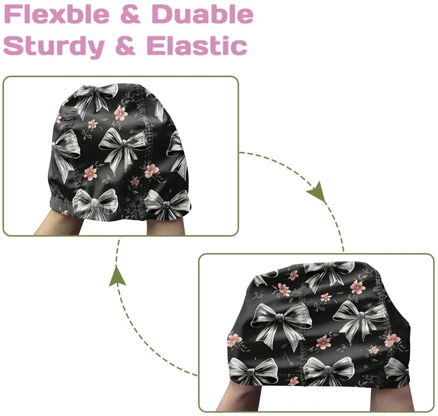 Alt view image 5 of 7 - Fabric Swim Cap Elastic Breathable Cloth Swimming Cap Fit Short Hair Men Woman Girls One Size Hat-Black Gray Bowknot