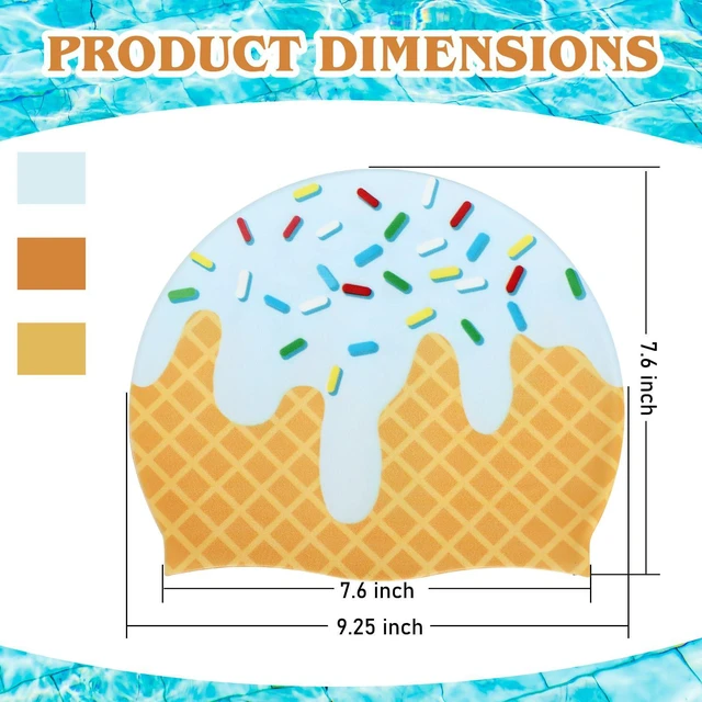 Alt view image 2 of 7 - Funny Swim Cap for Women Elastic Non Slip Silicone Ice Cream Cute Swim Cap for Adult with Dimension Height 7.6, Opening 7.6, Easy Wear and Removal Suitable for Long and Short Hair(Blue)