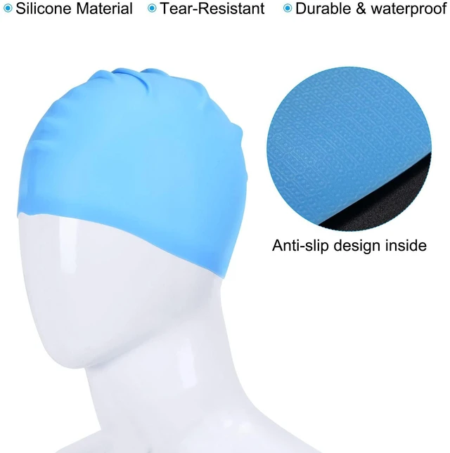 Alt view image 5 of 5 - Silicone Swim Cap, Waterproof Swimming Hat Non-Slip Adult Swimming Caps for Women and Men Swim Training Racing, Light Blue