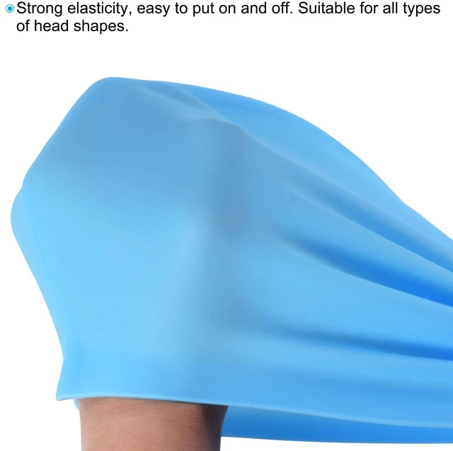 Alt view image 4 of 5 - Silicone Swim Cap, Waterproof Swimming Hat Non-Slip Adult Swimming Caps for Women and Men Swim Training Racing, Light Blue