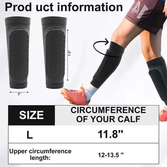 Alt view image 2 of 7 - Soccer Shin Guards, Shin Defender with Honeycomb Compression Sleeves, Sports Shinguards for Youth/Adults Football, Basketball, Athletics, Baseball, Running(1 Pair, Black)