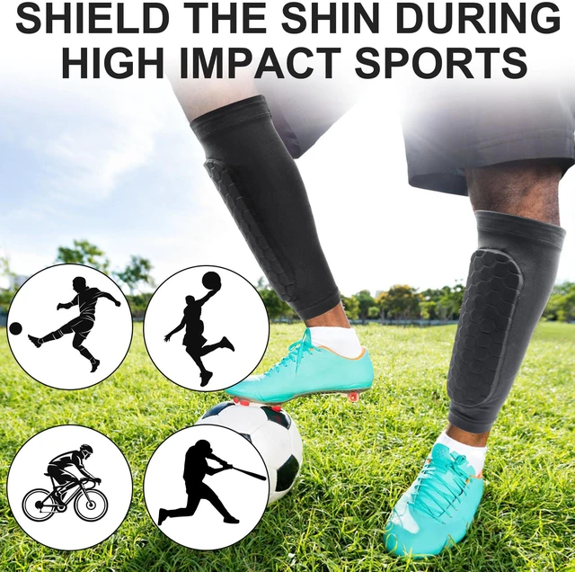 Alt view image 3 of 7 - Soccer Shin Guards, Shin Defender with Honeycomb Compression Sleeves, Sports Shinguards for Youth/Adults Football, Basketball, Athletics, Baseball, Running(1 Pair, Black)