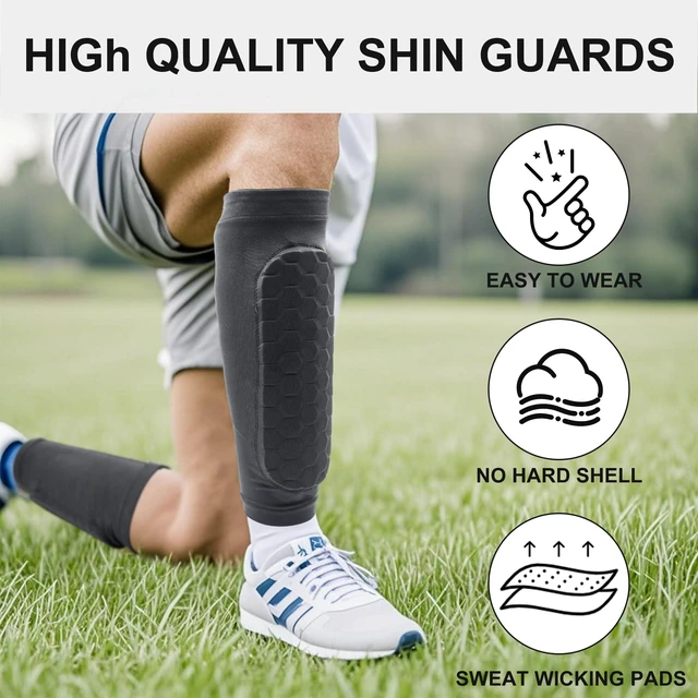 Alt view image 4 of 7 - Soccer Shin Guards, Shin Defender with Honeycomb Compression Sleeves, Sports Shinguards for Youth/Adults Football, Basketball, Athletics, Baseball, Running(1 Pair, Black)