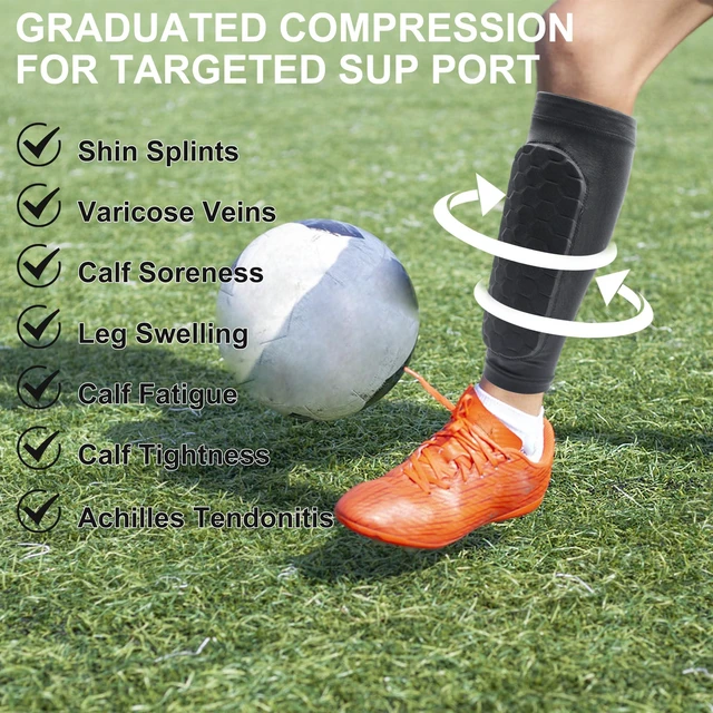 Alt view image 5 of 7 - Soccer Shin Guards, Shin Defender with Honeycomb Compression Sleeves, Sports Shinguards for Youth/Adults Football, Basketball, Athletics, Baseball, Running(1 Pair, Black)