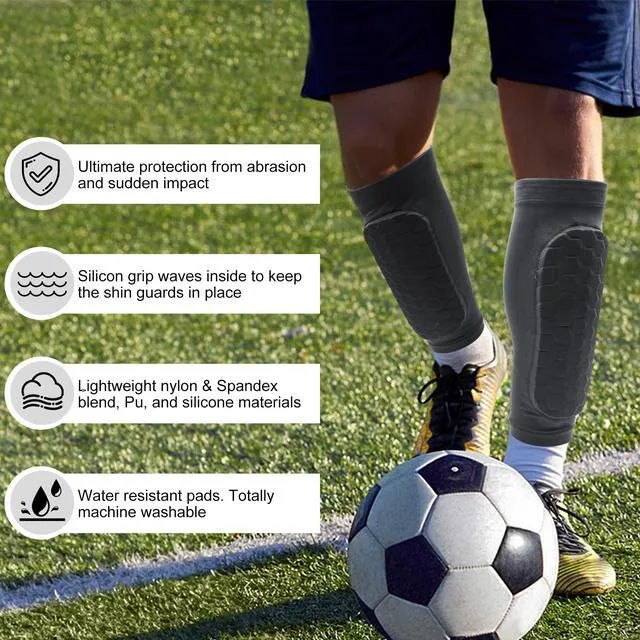 Alt view image 6 of 7 - Soccer Shin Guards, Shin Defender with Honeycomb Compression Sleeves, Sports Shinguards for Youth/Adults Football, Basketball, Athletics, Baseball, Running(1 Pair, Black)