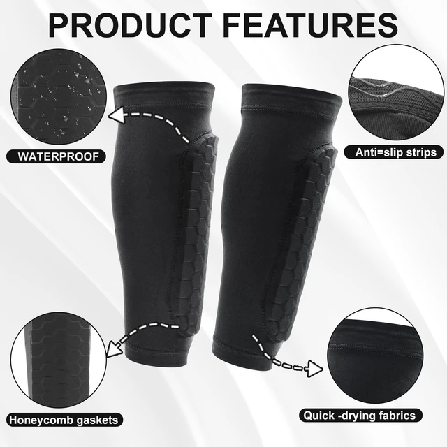 Alt view image 7 of 7 - Soccer Shin Guards, Shin Defender with Honeycomb Compression Sleeves, Sports Shinguards for Youth/Adults Football, Basketball, Athletics, Baseball, Running(1 Pair, Black)
