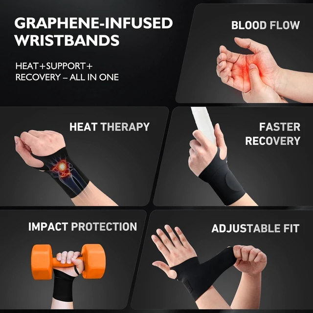 Alt view image 5 of 7 - Graphene Wrist Brace for Carpal Tunnel | Night Support for Left & Right Hands | Arthritis,Tendonitis & Wrist Sprain Pain Relief | Seamless & Breathable Fabric | Adjustable Compression Wraps