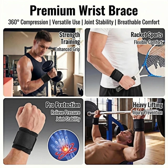 Alt view image 4 of 7 - Adjustable Wrist Support Brace, Compression Wrist Wraps for Men & Women, Wrist Guard for Sports, Fitness, Weightlifting, Tendonitis, Carpal Tunnel Pain Relief, One Size Fits Most (1)