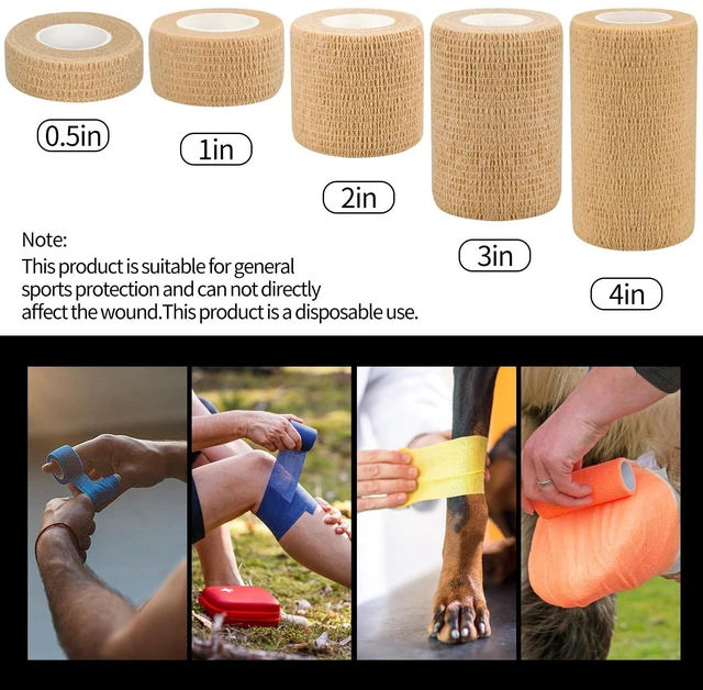 Alt view image 2 of 7 - 6pcs 1/2in Self Adhesive Bandage Wraps, 5 Yards Black | for Sports, Wrist, Ankle and Swelling