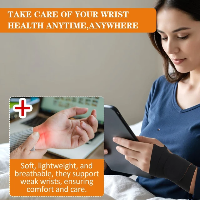 Alt view image 7 of 7 - 2PCS Ulnar Wrist Brace for Carpal Tunnel, Ultra-Thin Wrist Wraps for Pain Relief Elastic Hand Braces Compression and Support for Fitness Enthusiasts for Right & Left Hand (Black, Orange)
