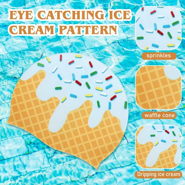 Alt view image 6 of 7 - Funny Swim Cap for Women Elastic Non Slip Silicone Ice Cream Cute Swim Cap for Adult with Dimension Height 7.6, Opening 7.6, Easy Wear and Removal Suitable for Long and Short Hair(Blue)