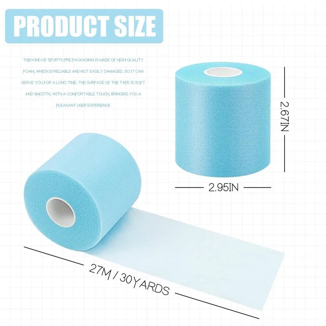 Alt view image 2 of 7 - 2.75Inch 30Yard LightBlue Athletic PreWrap Tape | Elastic foam underwrap for hair headbands and joint protection in soccer sports.
