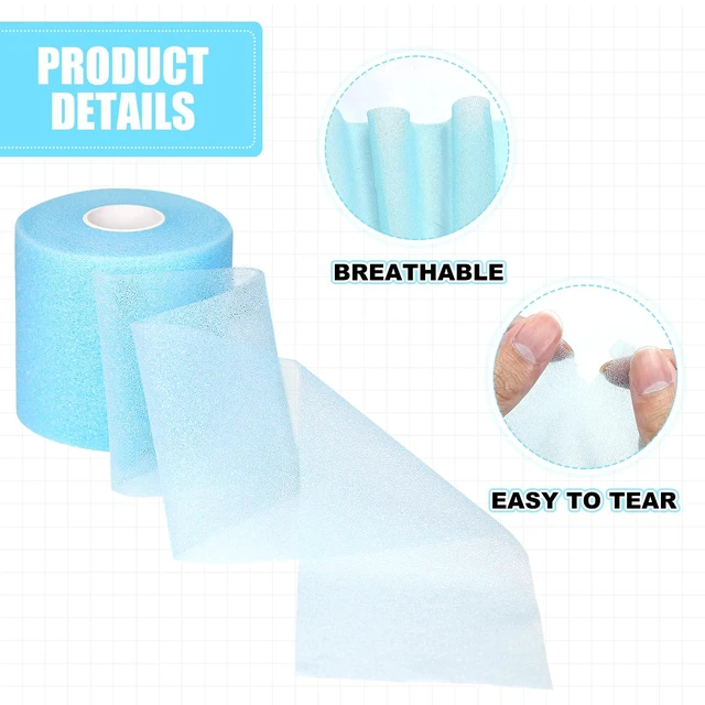 Alt view image 3 of 7 - 2.75Inch 30Yard LightBlue Athletic PreWrap Tape | Elastic foam underwrap for hair headbands and joint protection in soccer sports.