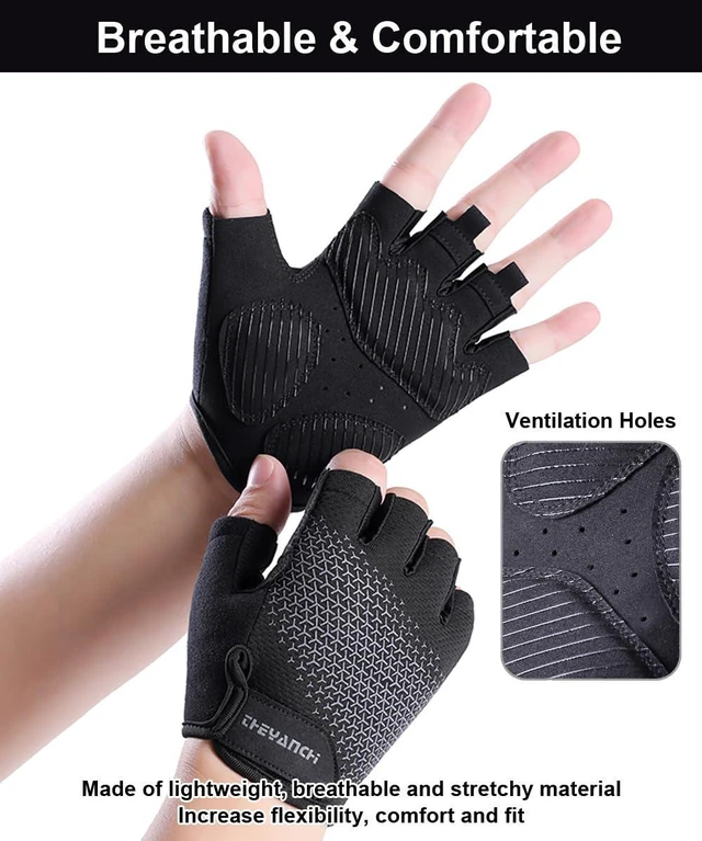 Alt view image 4 of 7 - Fingerless Workout Gloves for Men Women Bike Gloves for Men Cycling Bicycle Accessories, Guantes para Bicicleta Hombre Guantes Ciclismo Hombre (Black, Large)