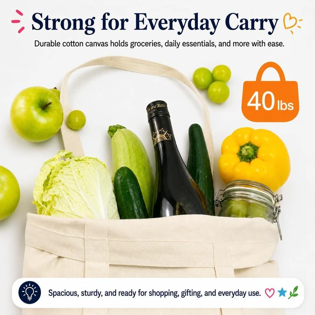 Alt view image 6 of 7 - Canvas Tote Bags, 1-Pack, 15 x 16 in, 8 oz Cotton Blank | 8 oz cotton canvas with long handles; blank surface for crafts, gifts, shopping, and everyday carrying