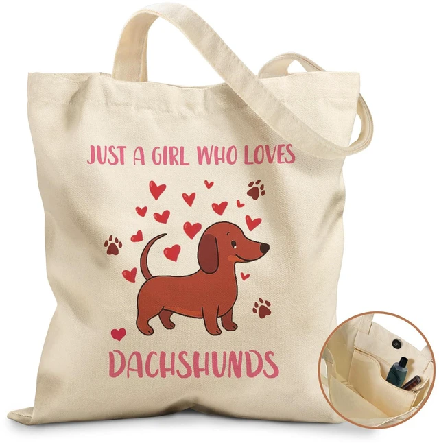 Main image of Cute Canvas Tote Bag for Women Animal Lover, Dachshund | Aesthetic Bags with Magnetic Buckle and Zipper Inner Pocket, Dachshund Dog Lover Gift