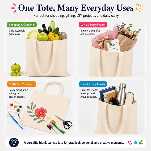 Alt view image 7 of 7 - Canvas Tote Bags, 1-Pack, 15 x 16 in, 8 oz Cotton Blank | 8 oz cotton canvas with long handles; blank surface for crafts, gifts, shopping, and everyday carrying