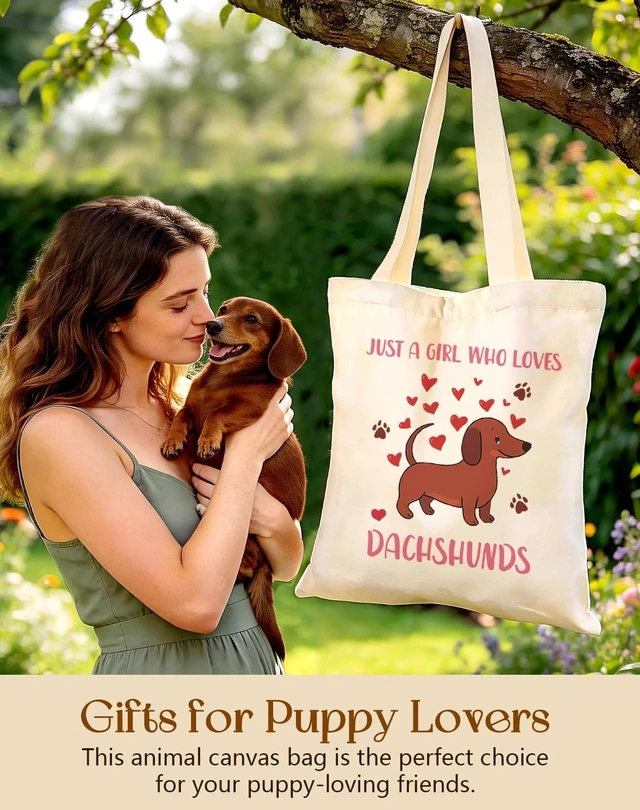 Alt view image 2 of 6 - Cute Canvas Tote Bag for Women Animal Lover, Dachshund | Aesthetic Bags with Magnetic Buckle and Zipper Inner Pocket, Dachshund Dog Lover Gift