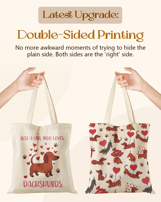 Alt view image 3 of 6 - Cute Canvas Tote Bag for Women Animal Lover, Dachshund | Aesthetic Bags with Magnetic Buckle and Zipper Inner Pocket, Dachshund Dog Lover Gift