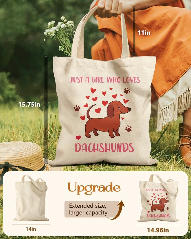 Alt view image 4 of 6 - Cute Canvas Tote Bag for Women Animal Lover, Dachshund | Aesthetic Bags with Magnetic Buckle and Zipper Inner Pocket, Dachshund Dog Lover Gift