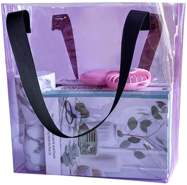 Main image of Purple PVC Beach Bag Waterproof Clear Tote Bag12.2"x11.81"x4.33" Sandproof with Handles, Heavy Duty for Pool & Travel (B090-D2106-4-Weave Handle)