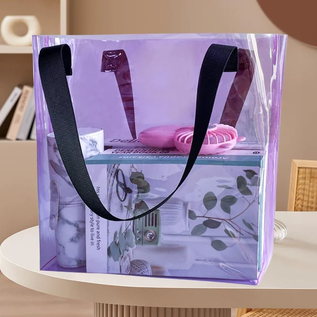 Alt view image 3 of 6 - Purple PVC Beach Bag Waterproof Clear Tote Bag12.2"x11.81"x4.33" Sandproof with Handles, Heavy Duty for Pool & Travel (B090-D2106-4-Weave Handle)