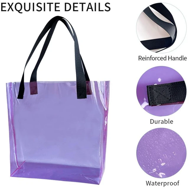 Alt view image 5 of 6 - Purple PVC Beach Bag Waterproof Clear Tote Bag12.2"x11.81"x4.33" Sandproof with Handles, Heavy Duty for Pool & Travel (B090-D2106-4-Weave Handle)