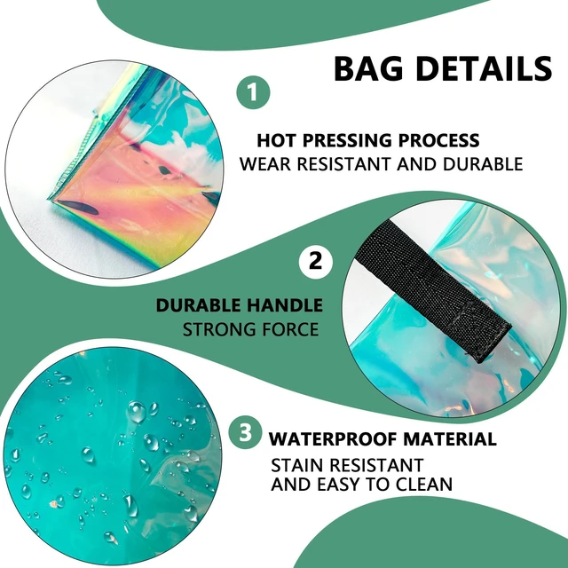 Alt view image 5 of 7 - Holographic Clear Tote Bag with Black Handles Rainbow Stadium Approved pvc Beach Handbag for Women Shopping (green)