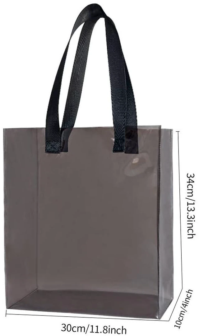 Alt view image 3 of 5 - Black Clear PVC Tote Bag wit Handles13.3 x 11.8 x 3.94 inches Stadium Approved Transparent Plastic Beach Bag for Women (Black)