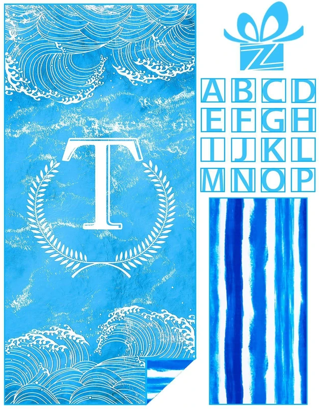 Main image of Personalized Monogrammed Thin Beach Towel Sand Free Quick Dry Super Absorbent Customized Initial Letter Lightweight Oversized Pool Swim Microfiber Towels T Gifts for Women