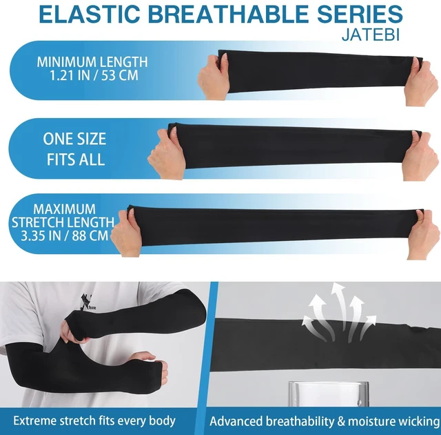Alt view image 6 of 7 - Arm Sleeves with Thumb Hole Cooling Sleeve to Cover Tattoo, Black | Outdoor Sports Sleeve Arm for Men Women UV Protection