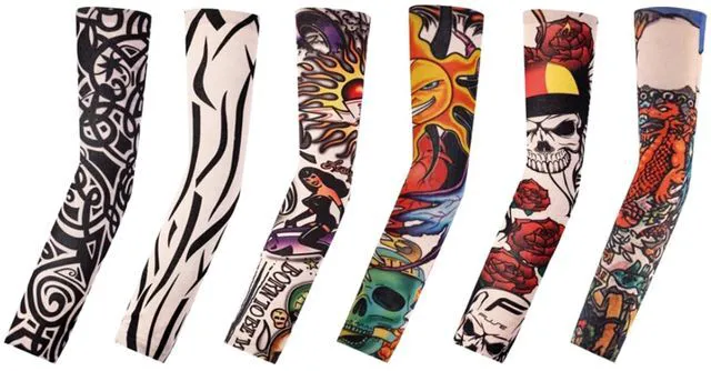 Main image of 6 Pcs Tattoo Sleeves for Men Women UV Protection Arm Sleeves (017-6PC) | Breathable Cooling Fabric, Realistic Effect, Tattoo Cover Up Sleeve, UV Protection Arm Sleeves, Stretch Compression Fit