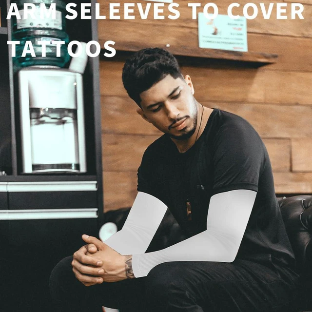 Alt view image 7 of 7 - 2 Pair Arm Seleeves for Men Women Sport Gaming Tattoo Volleyball Golf Basketball Baseball Gardening Forearm Compression Elbow Sleeves Sun UV Protection Arm Warmers Bands Protectors Cover(Black+White)