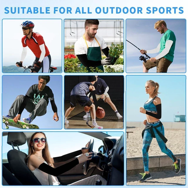 Alt view image 6 of 7 - 2 Pair Arm Seleeves for Men Women Sport Gaming Tattoo Volleyball Golf Basketball Baseball Gardening Forearm Compression Elbow Sleeves Sun UV Protection Arm Warmers Bands Protectors Cover(Black+White)