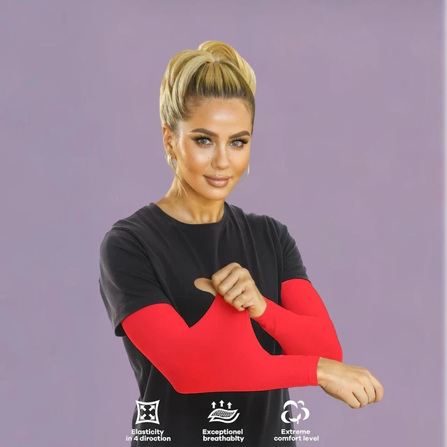 Alt view image 3 of 6 - Arm Sleeves for Men and Women & UV Protection Cooling Baseball Arm Sleeves (Red)