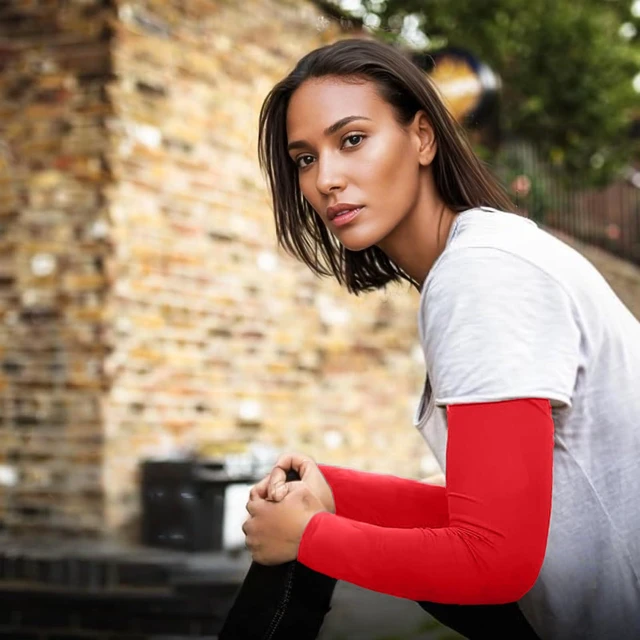 Alt view image 4 of 6 - Arm Sleeves for Men and Women & UV Protection Cooling Baseball Arm Sleeves (Red)