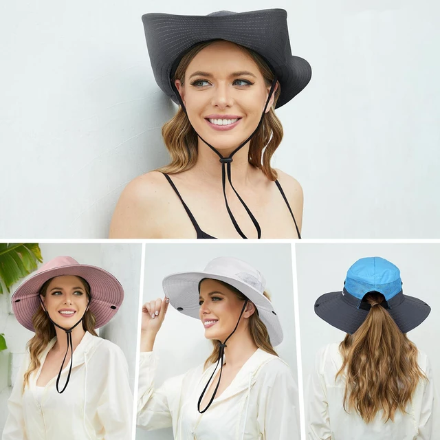 Alt view image 7 of 7 - Womens Sun Hat with Ponytail Hole, UV Protection Foldable Beach Fishing Hat | UPF 50+ UV Protection, Breathable Mesh Panel, Adjustable Chin Strap, Foldable Easy Storage, Perfect for Beach & Hiking