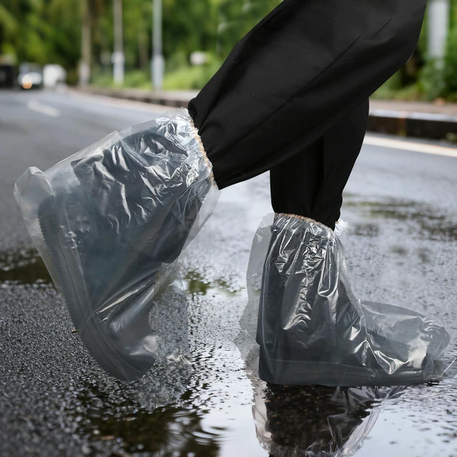 Alt view image 5 of 7 - 10 Pairs Waterproof Shoe Covers for Rain, Plastic Overshoes Outdoor Boot Protector Non-Slip Rain Shoe Covers for Women Men Outdoor Use (Transparent)