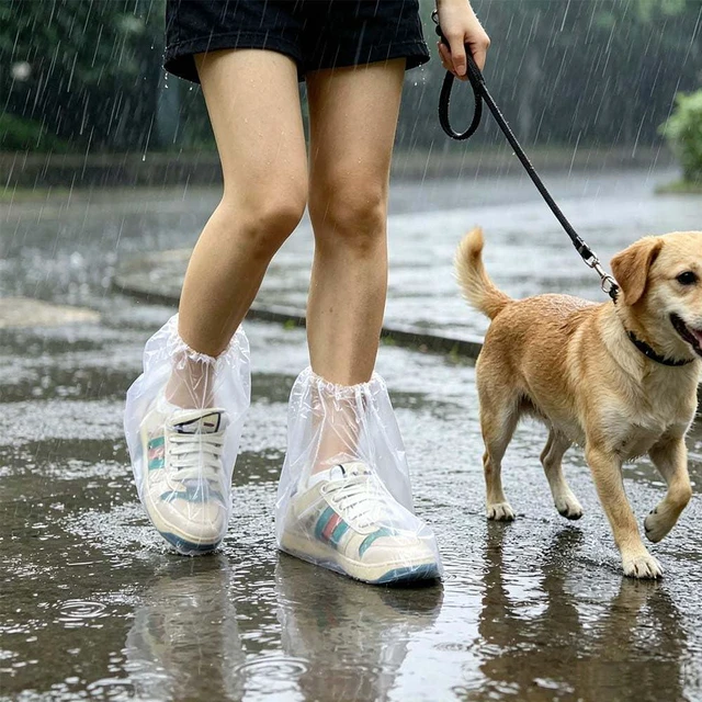 Alt view image 2 of 7 - Thick Disposable Waterproof Shoe Covers 10Packs Non-Slip Rain Shoe Covers | Extra-thick Tear-resistant Plastic Shoe Booties Covers for Women Men,Non-slip Textured Soles,Ideal for Rain,Mud,Gardening